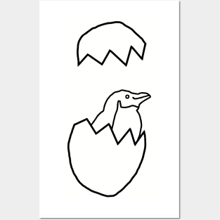 Little Blue Penguin Popping out of her Egg Outline Posters and Art